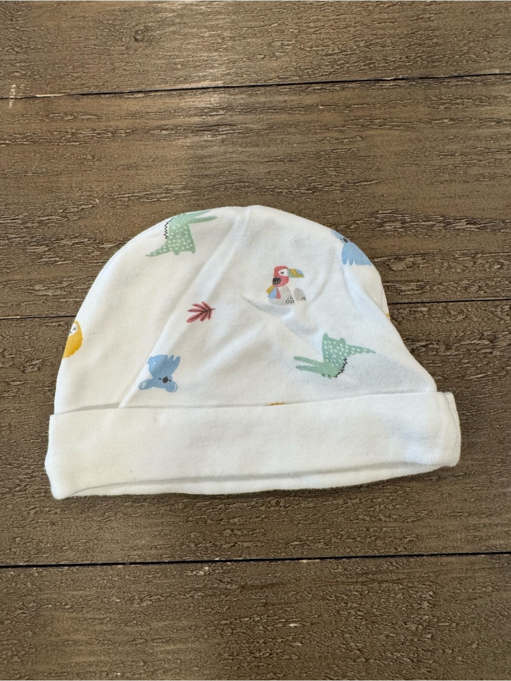 Unbranded White Baby Beanie with Colorful Bird Print